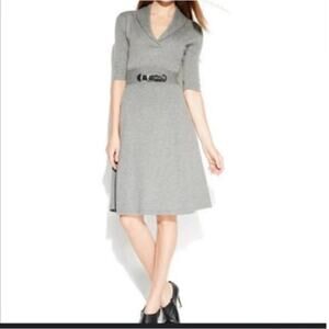 Calvin Klein Sweater Dress Womens Size Small Grey A-Line Short Sleeve V Neck